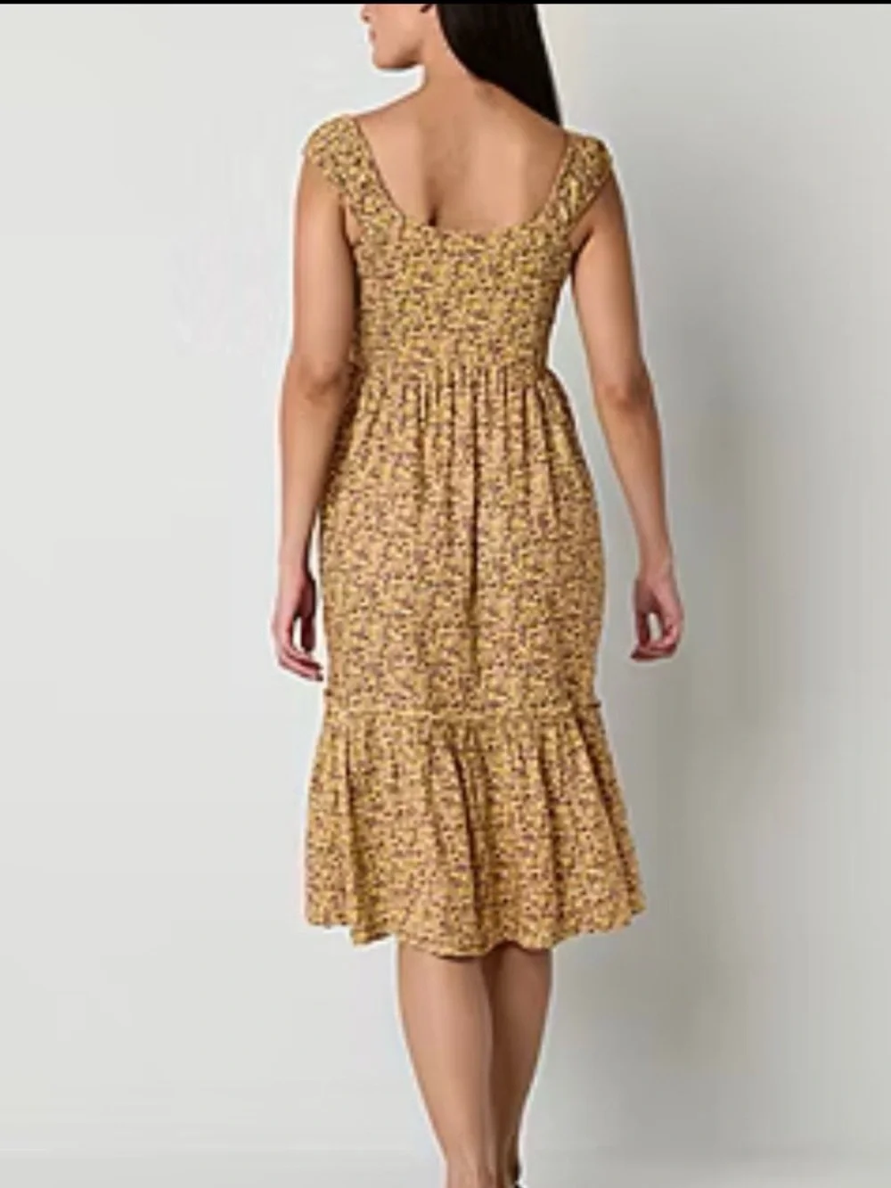 Arizona Jean Company Yellow Floral Midi Dress with Smocked Bodice XS - Picture 3 of 8